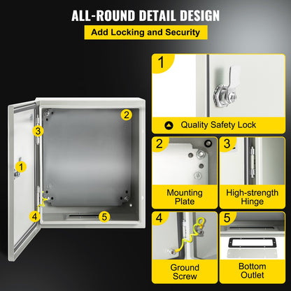NEMA Steel Enclosure, 12 x 10 x 6\'\' NEMA 4X Steel Electrical Box, IP66 Waterproof & Dustproof, Outdoor/Indoor Electrical Junction Box, with Mounting Plate