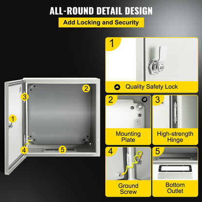 NEMA Steel Enclosure, 12 x 12 x 6\'\' NEMA 4X Steel Electrical Box, IP66 Waterproof & Dustproof, Outdoor/Indoor Electrical Junction Box, with Mounting Plate