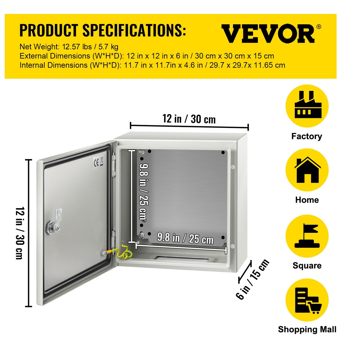 NEMA Steel Enclosure, 12 x 12 x 6\'\' NEMA 4X Steel Electrical Box, IP66 Waterproof & Dustproof, Outdoor/Indoor Electrical Junction Box, with Mounting Plate