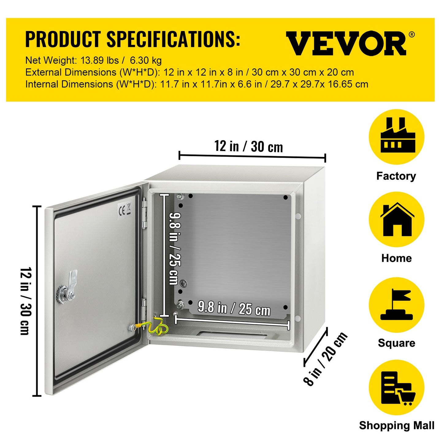 NEMA Steel Enclosure, 12 x 12 x 8\'\' NEMA 4X Steel Electrical Box, IP66 Waterproof & Dustproof, Outdoor/Indoor Electrical Junction Box, with Mounting Plate