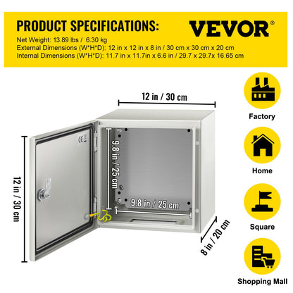 NEMA Steel Enclosure, 12 x 12 x 8\'\' NEMA 4X Steel Electrical Box, IP66 Waterproof & Dustproof, Outdoor/Indoor Electrical Junction Box, with Mounting Plate