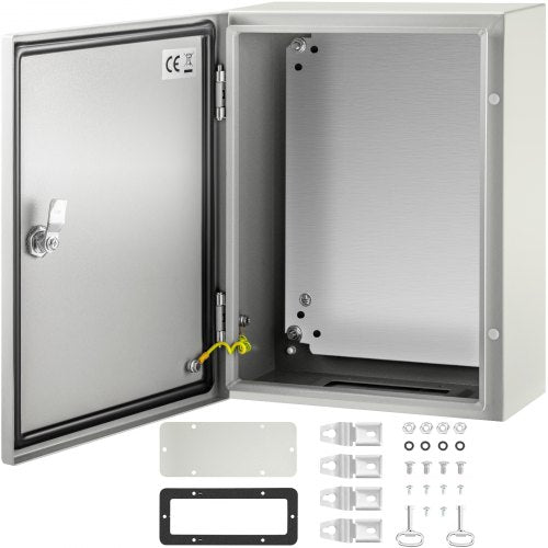Carbon Steel Electrical Box, 16x12x6 inches, Hinged Cover, IP66 Waterproof & Dust Resistant, Suitable for Outdoor Use, Includes Mounting Plate