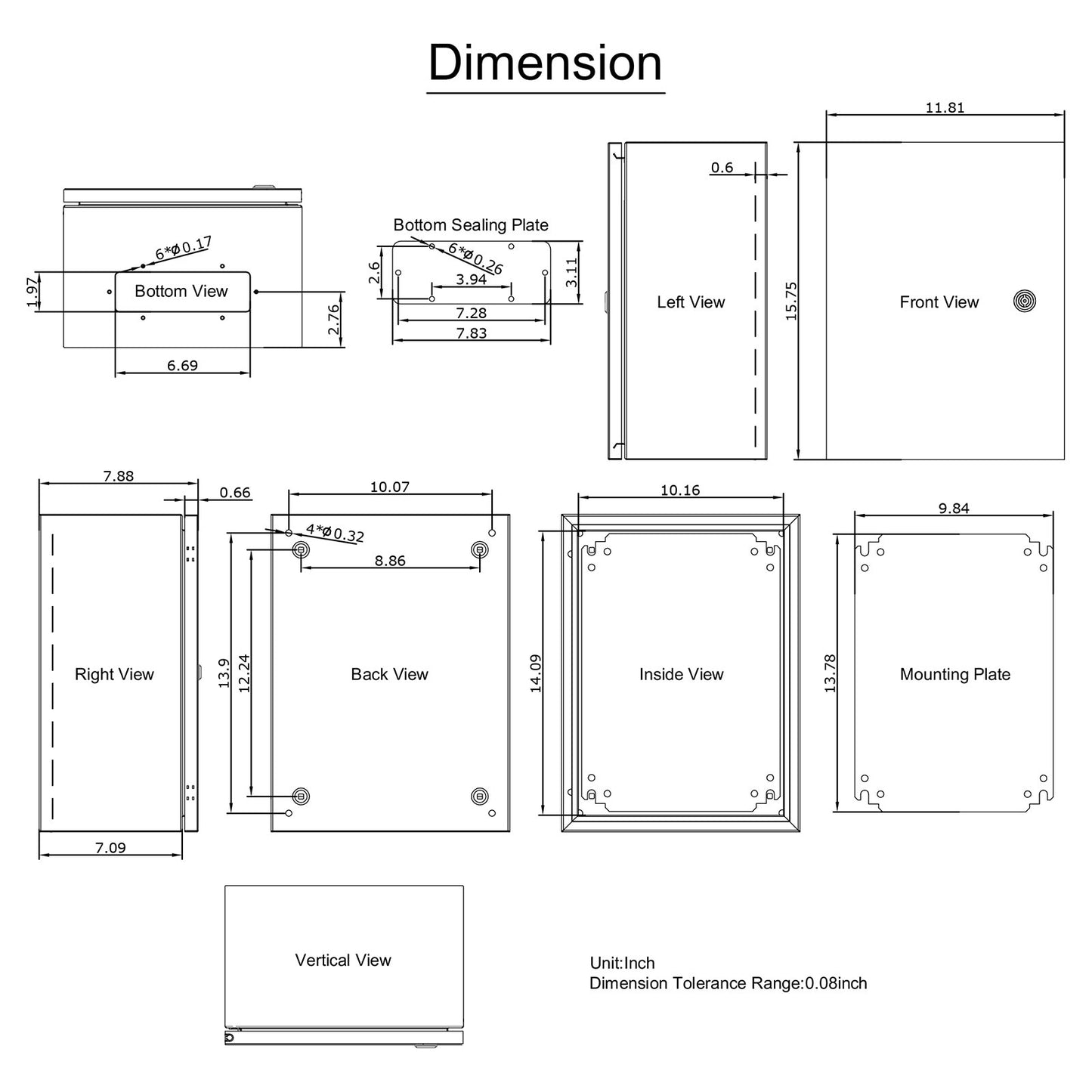 NEMA stålkapsling, 16 x 12 x 8\'\' NEMA 4X Eldosa i stål, IP66 vattentät och dammtät, kopplingsdosa utomhus/inomhus, med monteringsplatta