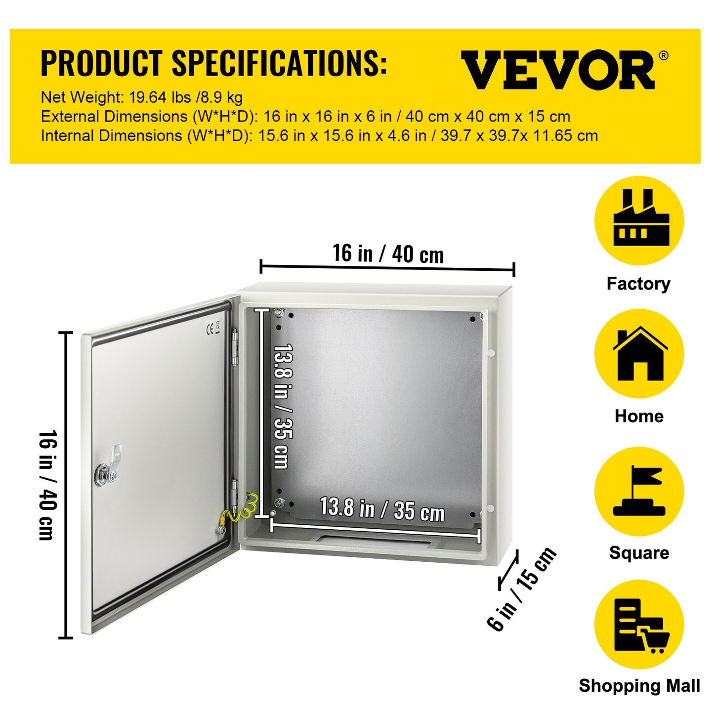 NEMA Steel Enclosure, 16 x 16 x 6\'\' NEMA 4X Steel Electrical Box, IP66 Waterproof & Dustproof, Outdoor/Indoor Electrical Junction Box, with Mounting Plate