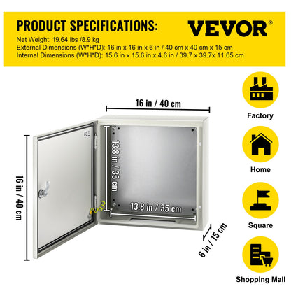 NEMA Steel Enclosure, 16 x 16 x 6\'\' NEMA 4X Steel Electrical Box, IP66 Waterproof & Dustproof, Outdoor/Indoor Electrical Junction Box, with Mounting Plate
