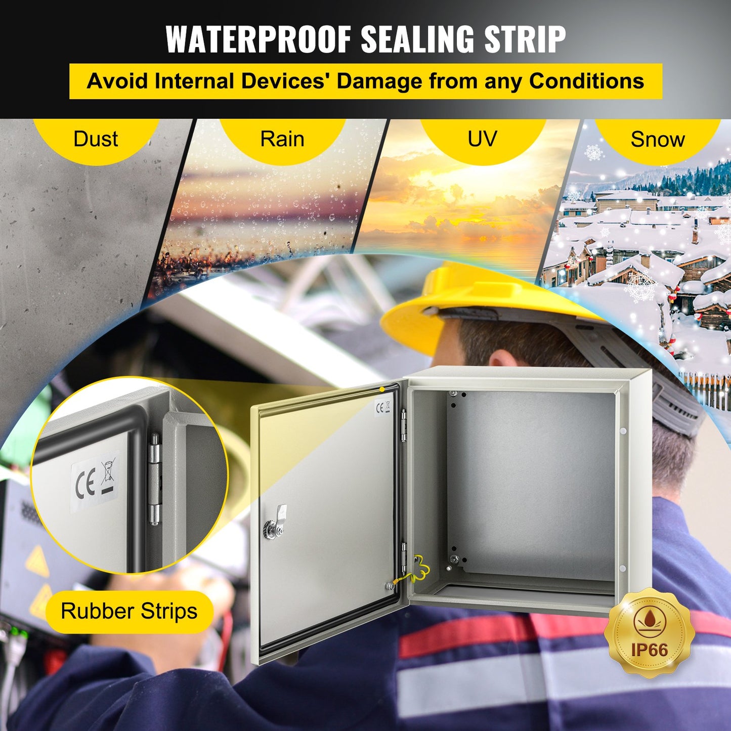 NEMA stålkapsling, 16 x 16 x 8\'\' NEMA 4X eldosa i stål, IP66 vattentät och dammtät, elektrisk kopplingsdosa utomhus/inomhus, med monteringsplatta