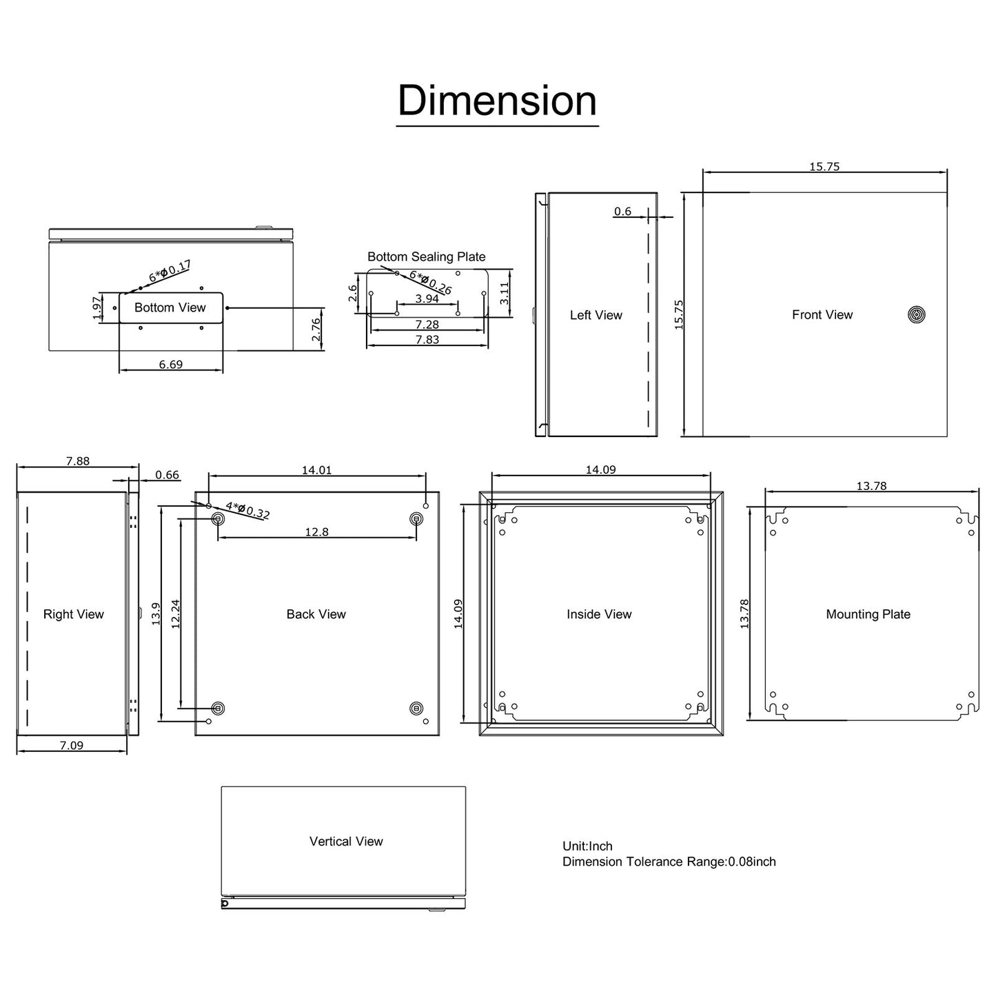 NEMA stålkapsling, 16 x 16 x 8\'\' NEMA 4X eldosa i stål, IP66 vattentät och dammtät, elektrisk kopplingsdosa utomhus/inomhus, med monteringsplatta