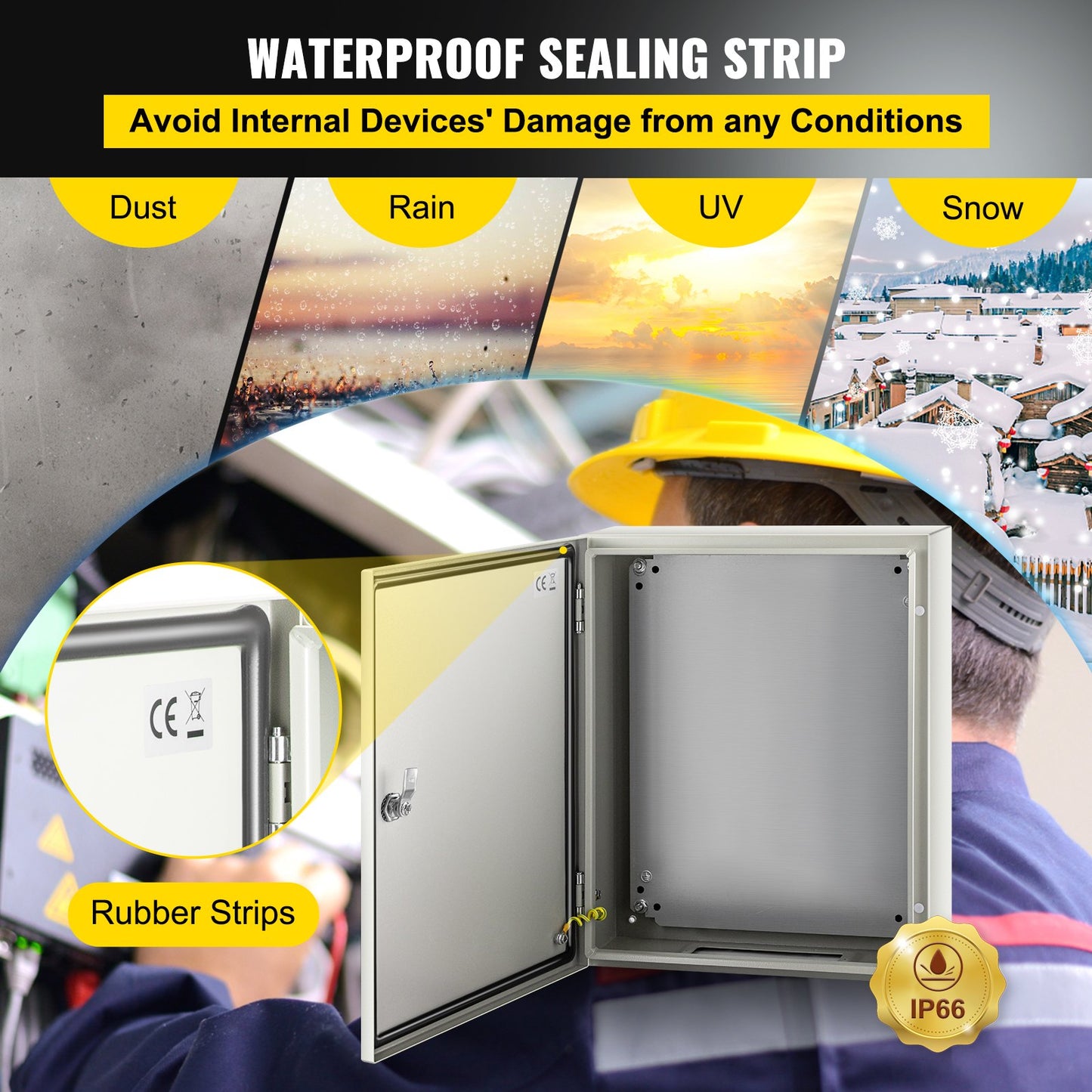 NEMA stålkapsling, 20 x 16 x 6\'\' NEMA 4X eldosa i stål, IP66 vattentät och dammtät, elektrisk kopplingsdosa utomhus/inomhus, med monteringsplatta