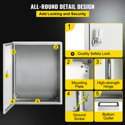 NEMA Steel Case, 20x16x8'' NEMA 4X Metal Electric Enclosure, IP66 Water & Dust Resistant, Suitable for Both Outdoor & Indoor Use, Includes Mounting Plate