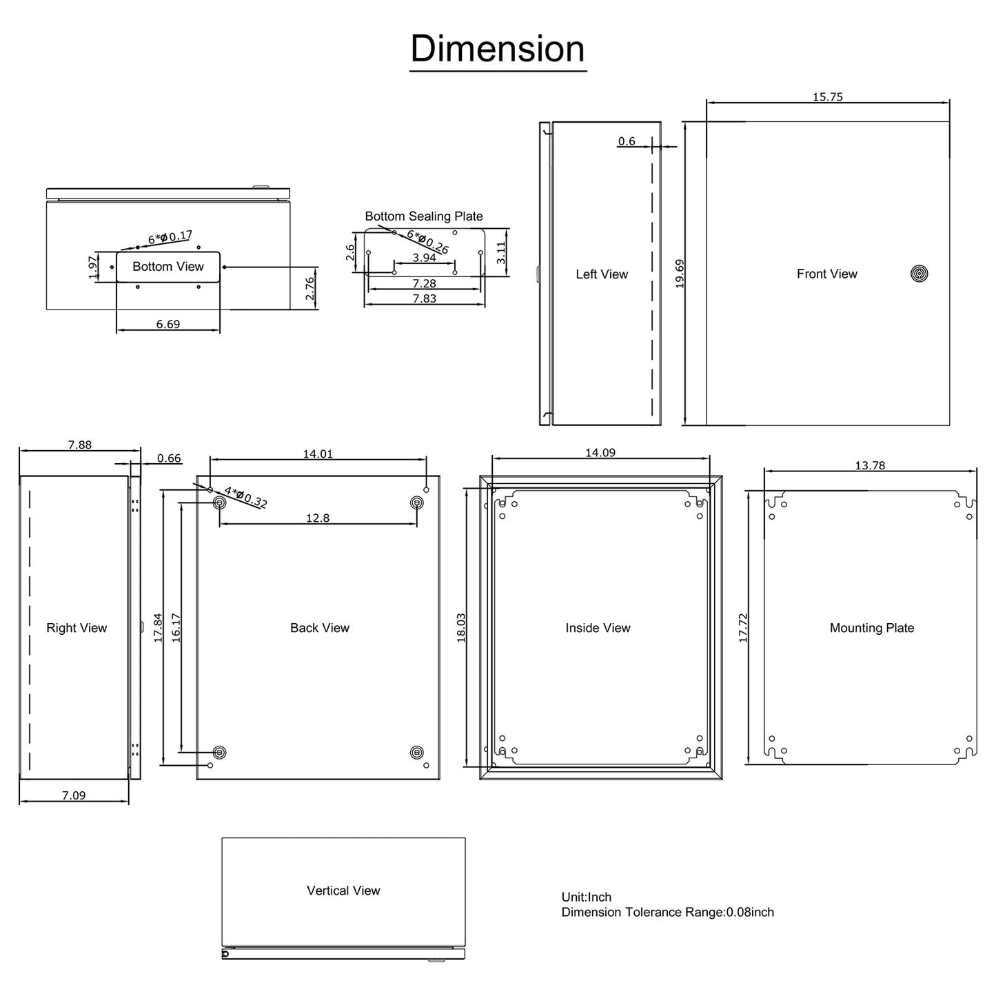 NEMA-Stahlgehäuse, 20 x 16 x 8 Zoll NEMA 4X Stahl-Schaltkasten, IP66 wasser- und staubdicht, Außen-/Innen-Anschlusskasten, mit Montageplatte