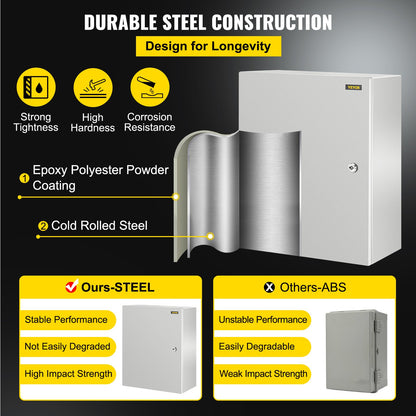 NEMA Steel Enclosure, 20 x 16 x 10\'\' NEMA 4X Steel Electrical Box, IP66 Waterproof & Dustproof, Outdoor/Indoor Electrical Junction Box, with Mounting Plate