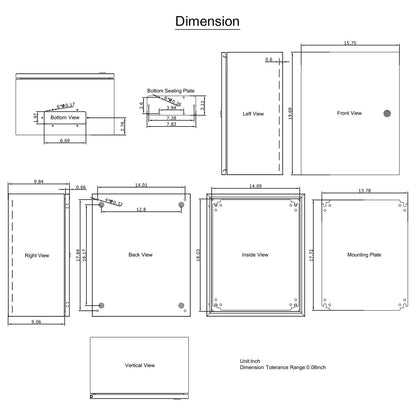 NEMA-Stahlgehäuse, 20 x 16 x 10' NEMA 4X Stahl-Schaltkasten, IP66 wasser- und staubdicht, Außen-/Innen-Anschlusskasten, mit Montageplatte