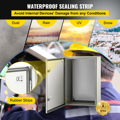 NEMA stålkapsling, 24 x 16 x 10\' NEMA 4X Eldosa i stål, IP66 vattentät och dammtät, elektrisk kopplingsdosa utomhus/inomhus, med monteringsplatta