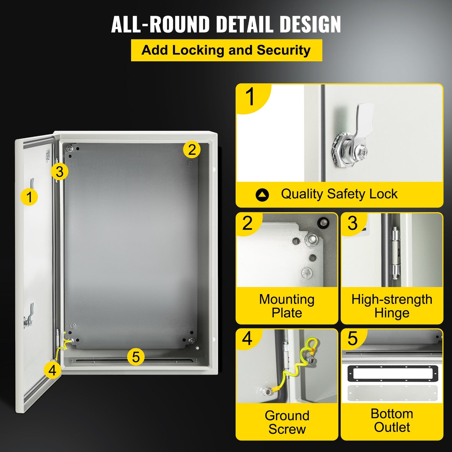 NEMA stålkapsling, 24 x 16 x 10\' NEMA 4X Eldosa i stål, IP66 vattentät och dammtät, elektrisk kopplingsdosa utomhus/inomhus, med monteringsplatta