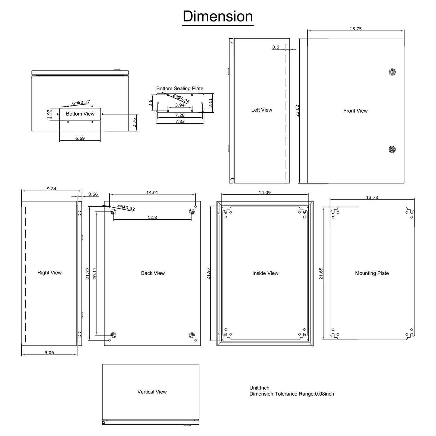 NEMA stålkapsling, 24 x 16 x 10\' NEMA 4X Eldosa i stål, IP66 vattentät och dammtät, elektrisk kopplingsdosa utomhus/inomhus, med monteringsplatta