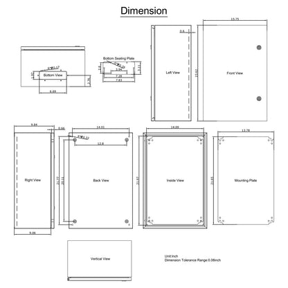 NEMA stålkapsling, 24 x 16 x 10\' NEMA 4X Eldosa i stål, IP66 vattentät och dammtät, elektrisk kopplingsdosa utomhus/inomhus, med monteringsplatta