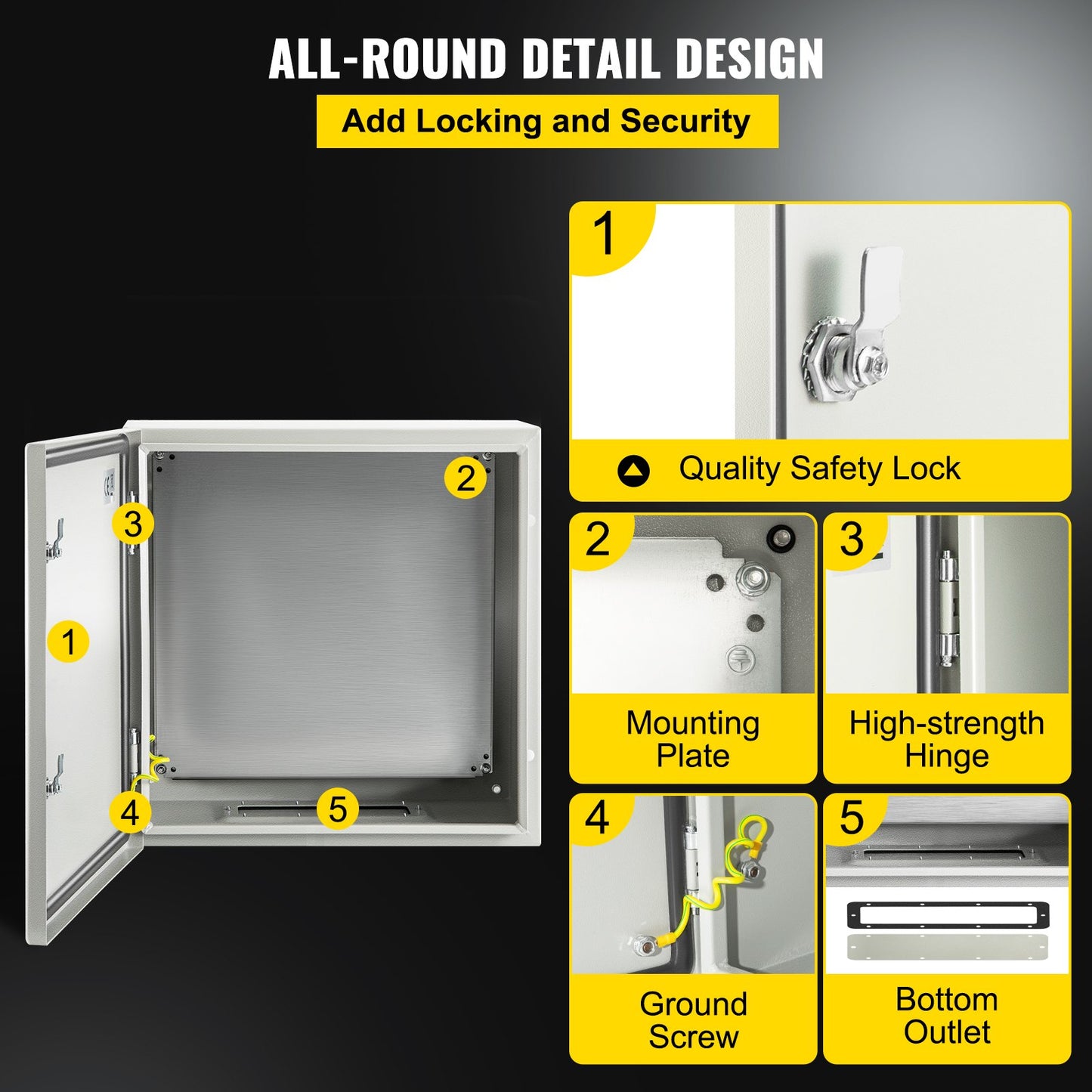 NEMA Metal Case, 24x24x12'' NEMA 4X Metal Electric Enclosure, IP66 Water & Dust Resistant, Suitable for Both Outdoor & Indoor Use, Includes Mounting Plate