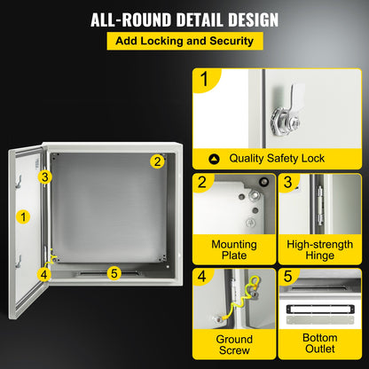 NEMA Metal Case, 24x24x12'' NEMA 4X Metal Electric Enclosure, IP66 Water & Dust Resistant, Suitable for Both Outdoor & Indoor Use, Includes Mounting Plate