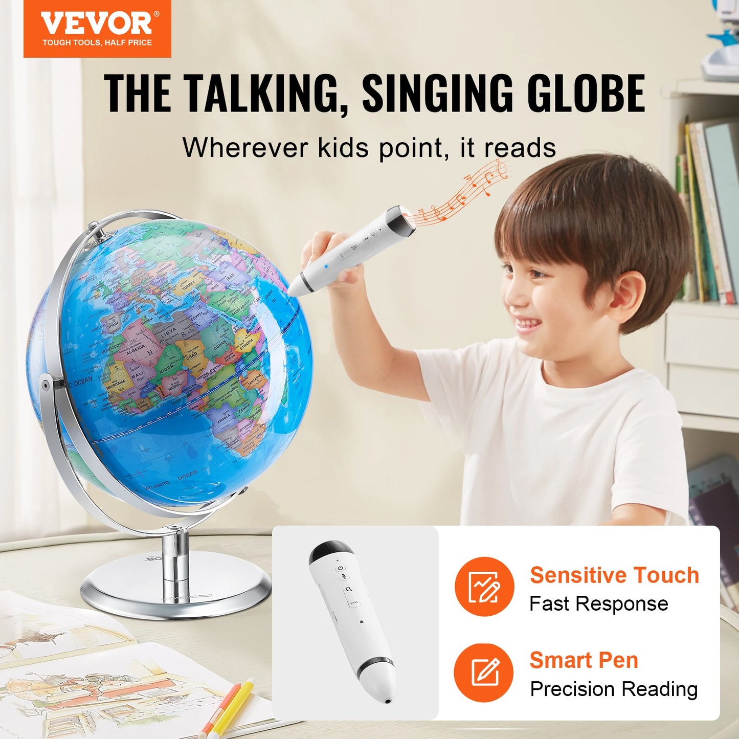 Talking World Globe 9 Inch/228.6mm Interactive Globe for Kids Smart Pen (Map Language: English)