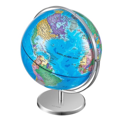 Rotating World Globe with Stand, 13 inch/330.2 mm, Educational Geographic Globe with Accurate Time Zone ABS Material, 720° Spinning Globe for Kids Children Learning Classroom Geography Education (Map Language: English)