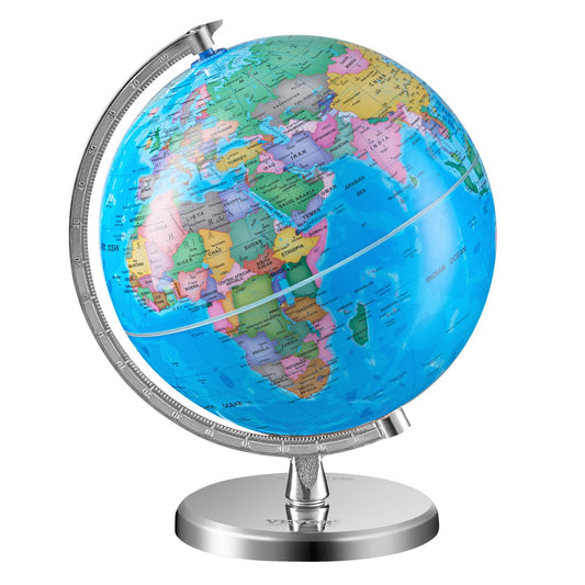 Rotating World Globe with Stand, 8 inch/203.2 mm, Educational Geographic Globe with Accurate Time Zone ABS Material, 360° Spinning Globe for Kids Children Learning Classroom Geography Education (Map Language: English)