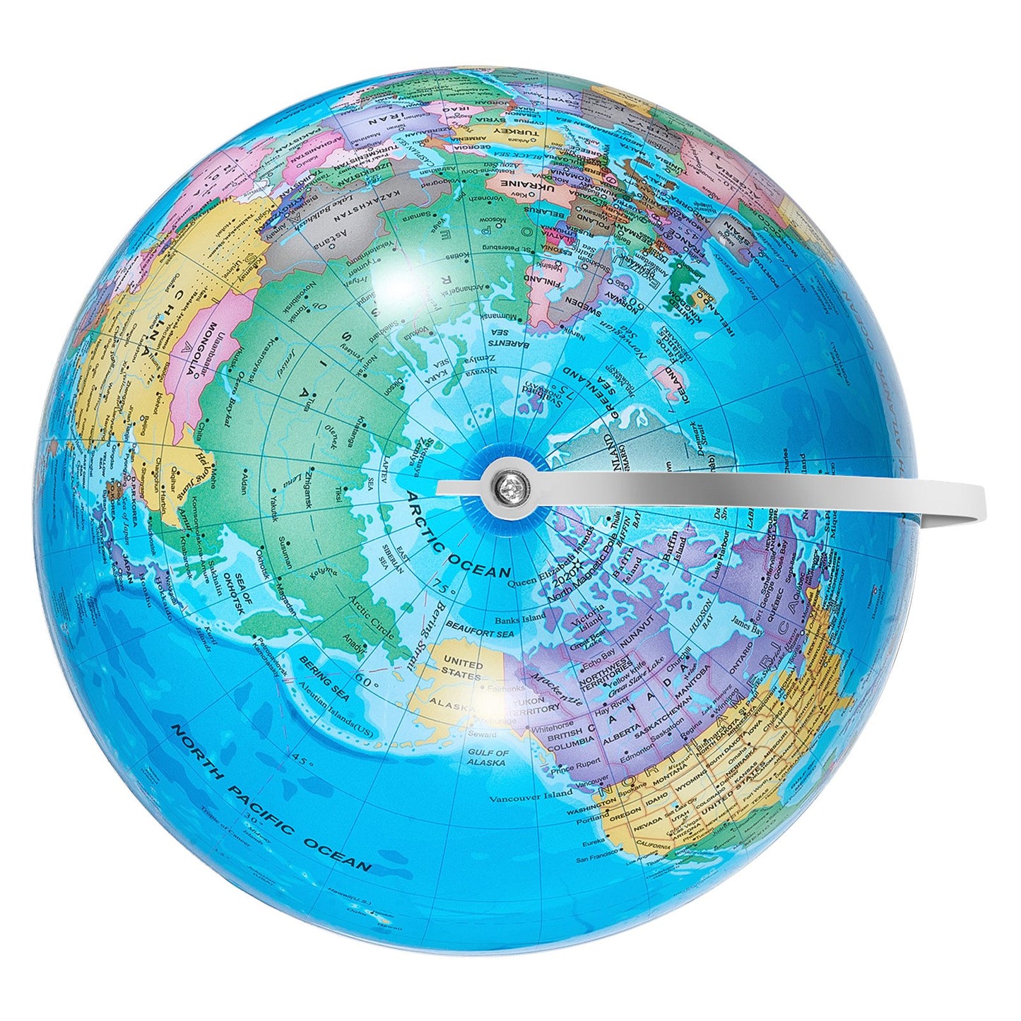 Rotating World Globe with Stand, 8 inch/203.2 mm, Educational Geographic Globe with Accurate Time Zone ABS Material, 360° Spinning Globe for Kids Children Learning Classroom Geography Education (Map Language: English)