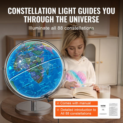 Illuminated World Globe with Stand Educational 13in/330.2mm Constellation (Map Language: English)