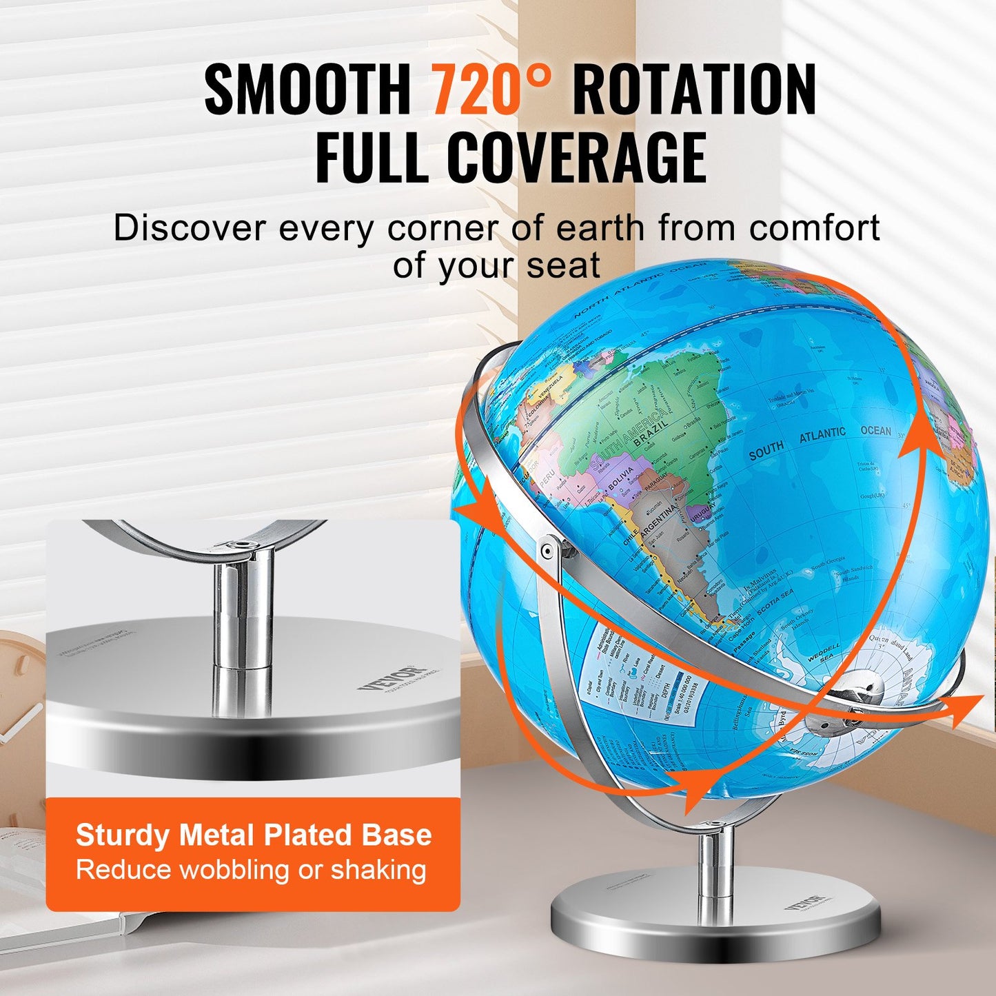 Illuminated World Globe with Stand Educational 13in/330.2mm Constellation (Map Language: English)