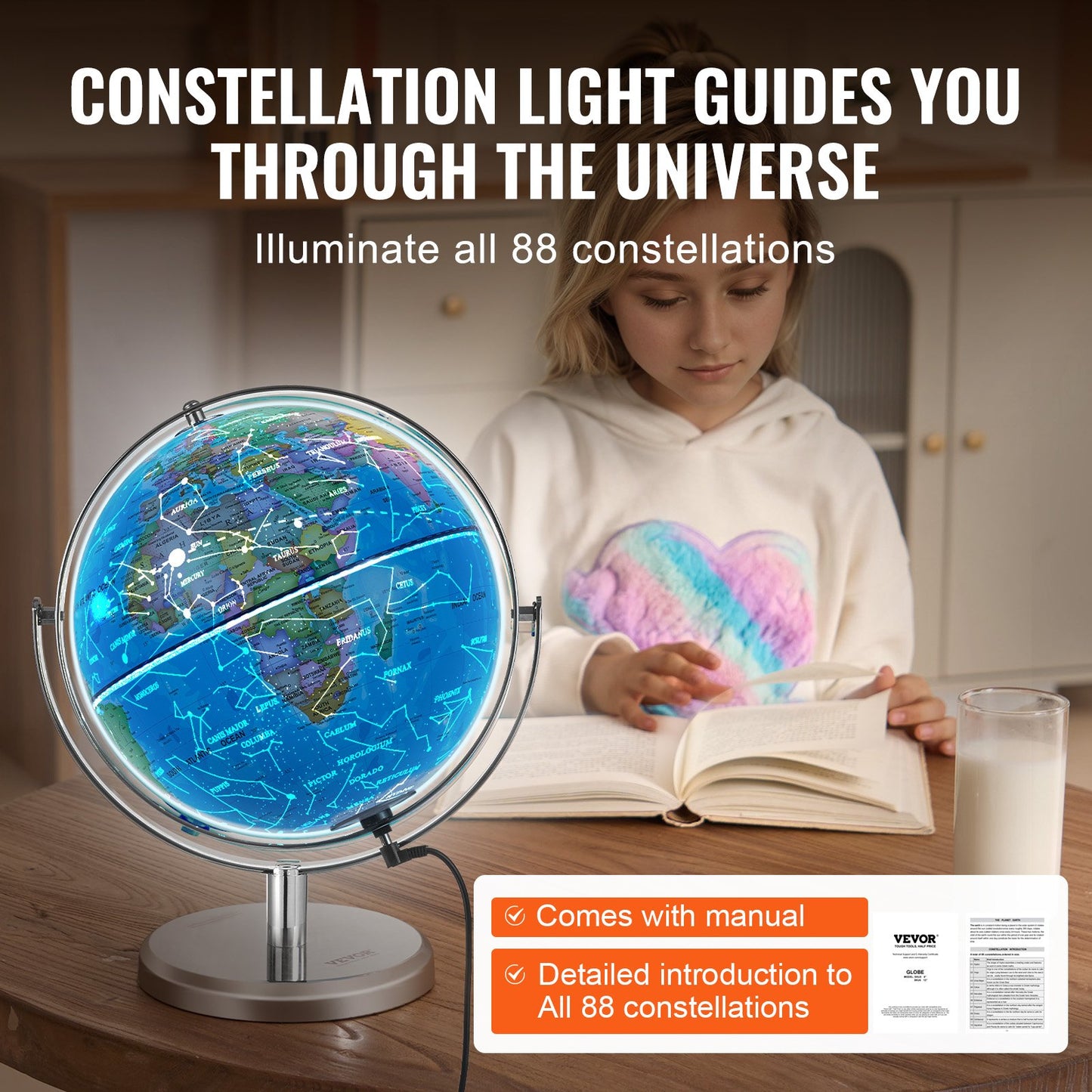 Illuminated World Globe with Stand Educational 9 inch/228.6 mm Constellation (Map Language: English)
