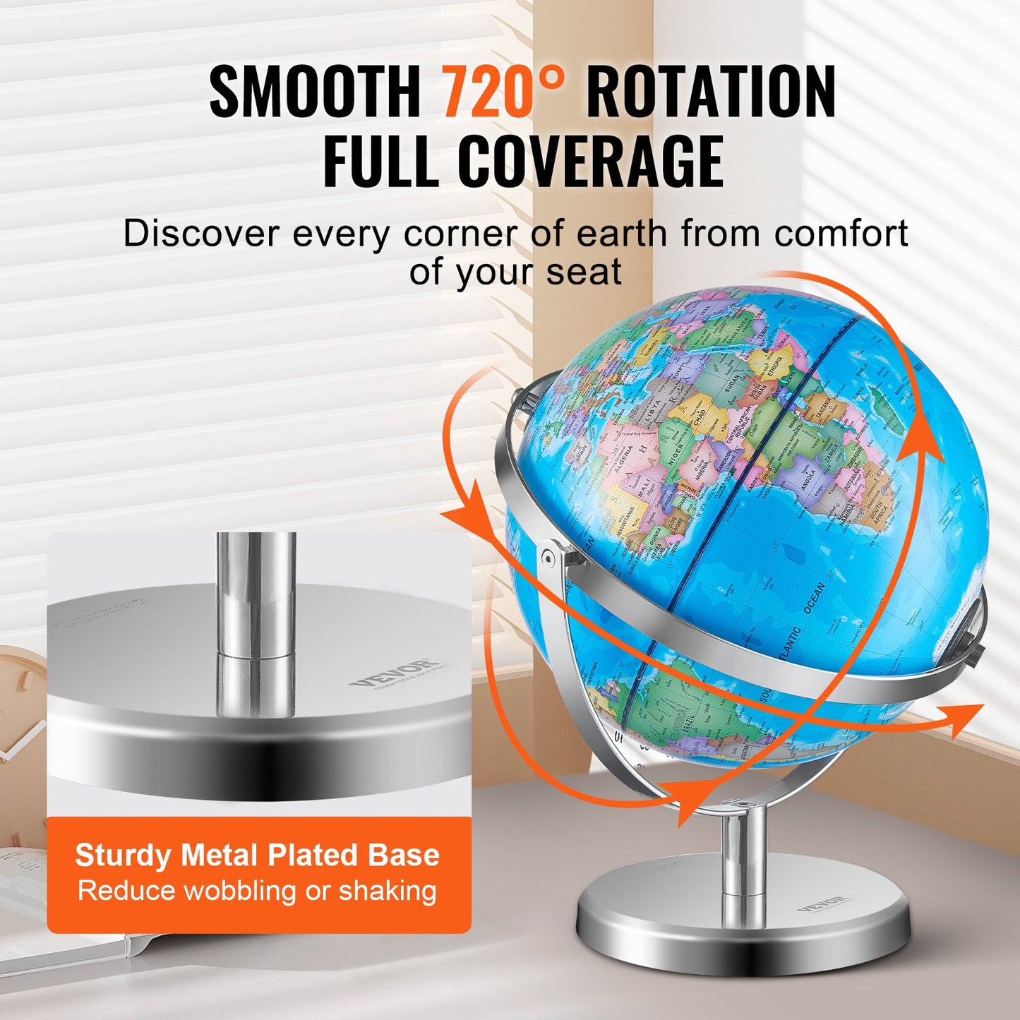 Illuminated World Globe with Stand Educational 9 inch/228.6 mm Constellation (Map Language: English)