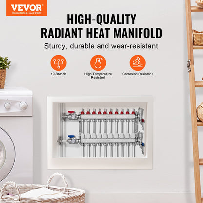 10-branch radiant heating manifold 1/2" PEX pipe floor heating manifold