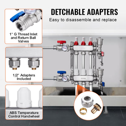 3-branch radiant heat distributor 1/2" PEX hose for floor heating distributor