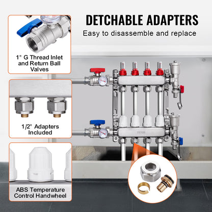 4-branch radiant heat distributor 1/2" PEX hose for floor heating distributor