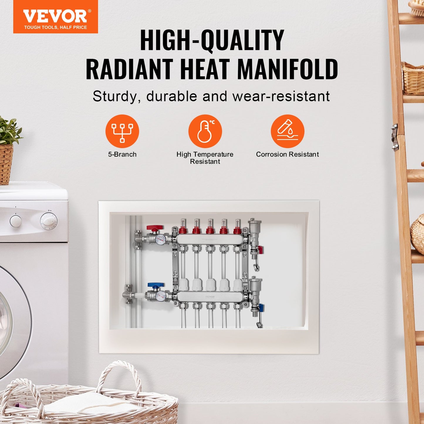 5-fach Strahlungswärmeverteiler 1/2" PEX-Rohr Fußbodenheizungsverteiler