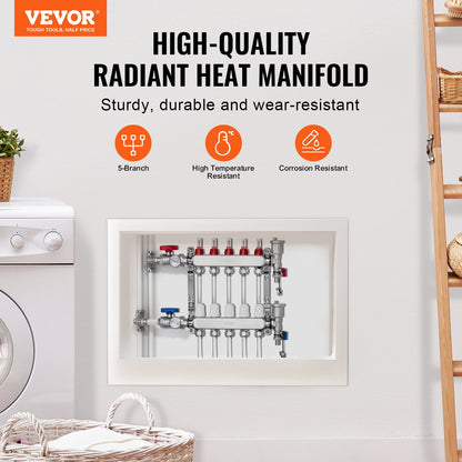 5-fach Strahlungswärmeverteiler 1/2" PEX-Rohr Fußbodenheizungsverteiler