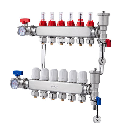 6-branch radiant heat distributor 1/2" PEX pipe floor heating distributor