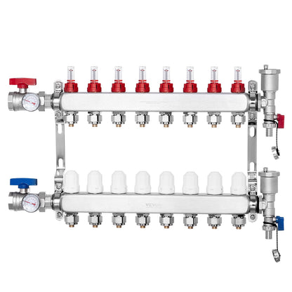 8-branch radiant heating manifold 1/2" PEX pipe floor heating manifold