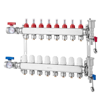 8-branch radiant heating manifold 1/2" PEX pipe floor heating manifold