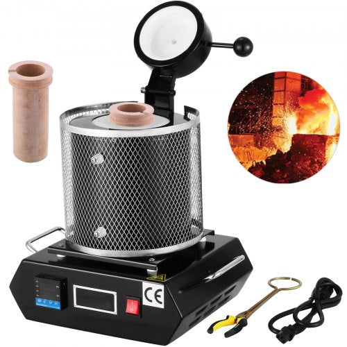 Guldsmältugn, 1350W, 1150℃ Maxtemperatur, Digital elektrisk smältugn, med 1 kg keramisk degel, för gjutning av ädla metaller, smälter guld, silver, aluminium |  EU