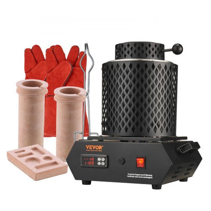 Gold Melting Furnace, 1350W, 2102 ℉ Max Temperature, Digital Electric Melting Furnace with 1 kg and 3 kg Ceramic Crucibles, Crucible Tongs, and Gloves, for Gold, Silver, Aluminum, Copper