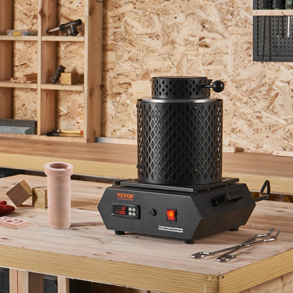 Gold Melting Furnace, 1350W, 2102 ℉ Max Temperature, Digital Electric Melting Furnace with 1 kg and 3 kg Ceramic Crucibles, Crucible Tongs, and Gloves, for Gold, Silver, Aluminum, Copper