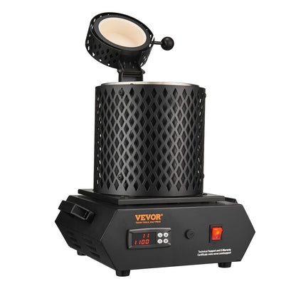 Gold Melting Furnace, 1350W, 2102 ℉ Max Temperature, Digital Electric Melting Furnace with 1 kg and 3 kg Ceramic Crucibles, Crucible Tongs, and Gloves, for Gold, Silver, Aluminum, Copper