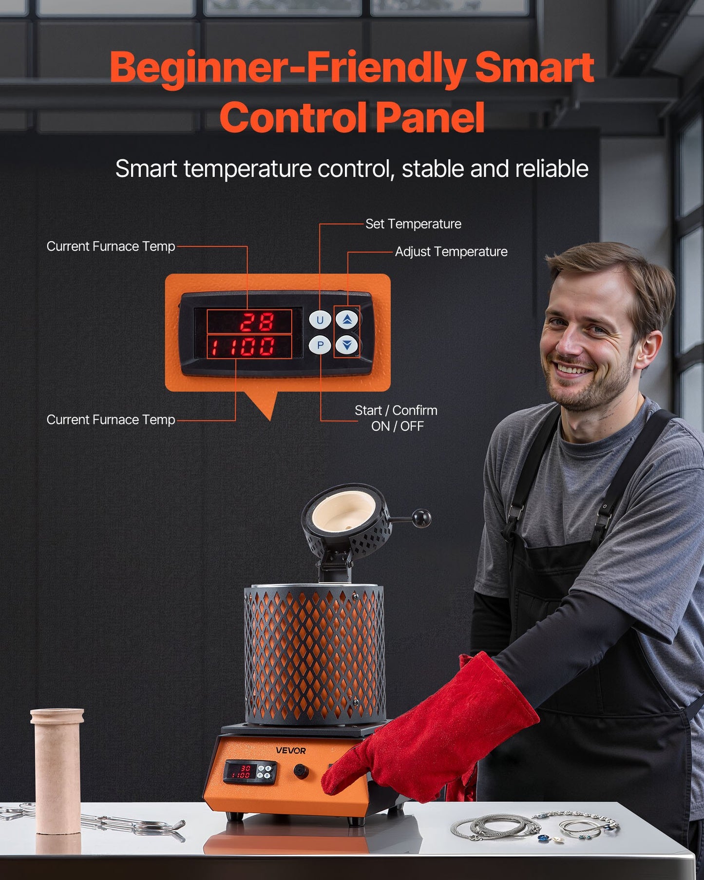 Electric Melting Furnace, 1350W Electric Metal Smelter Foundry, 2102℉/1150℃ Metal Smelting Machine with 3kg Ceramic Crucible, Gold Smelting Kit for Jewelry Making, Metal Bars, Metal Components