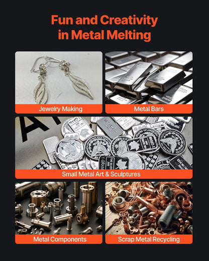 Electric Melting Furnace, 1350W Electric Metal Smelter Foundry, 2102℉/1150℃ Metal Smelting Machine with 3kg Ceramic Crucible, Gold Smelting Kit for Jewelry Making, Metal Bars, Metal Components