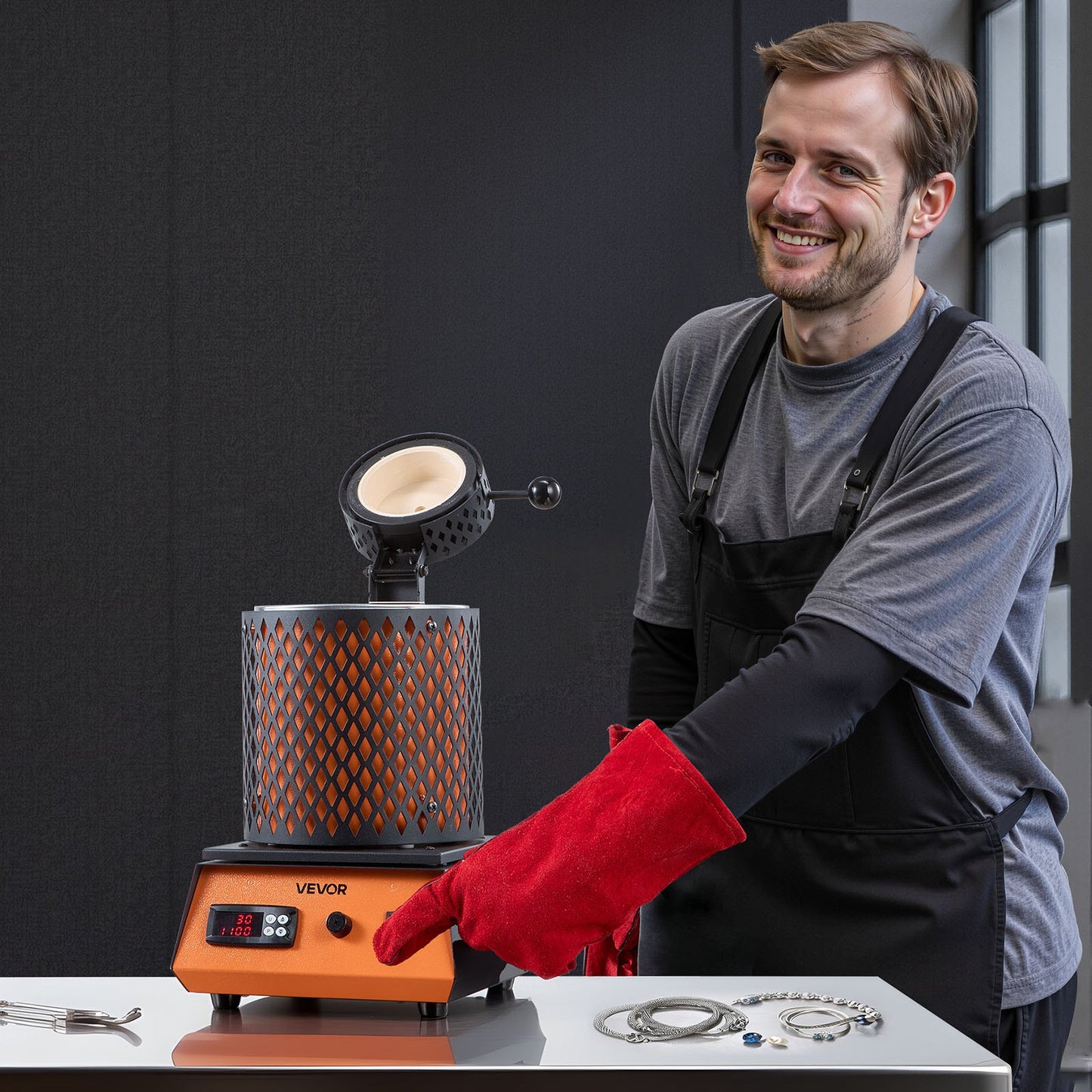 Electric Melting Furnace, 1350W Electric Metal Smelter Foundry, 2102℉/1150℃ Metal Smelting Machine with 3kg Ceramic Crucible, Gold Smelting Kit for Jewelry Making, Metal Bars, Metal Components