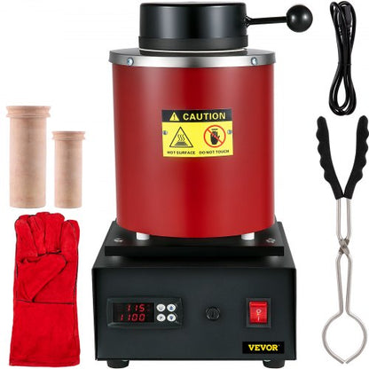 Gold Melting Furnace, 1350W, 2102 ℉ Max Temperature, 3 kg Digital Electric Melting Furnace, with 1 kg and 3 kg Ceramic Crucible and Ingot Die for Processing of Gold, Silver, Aluminum, Copper