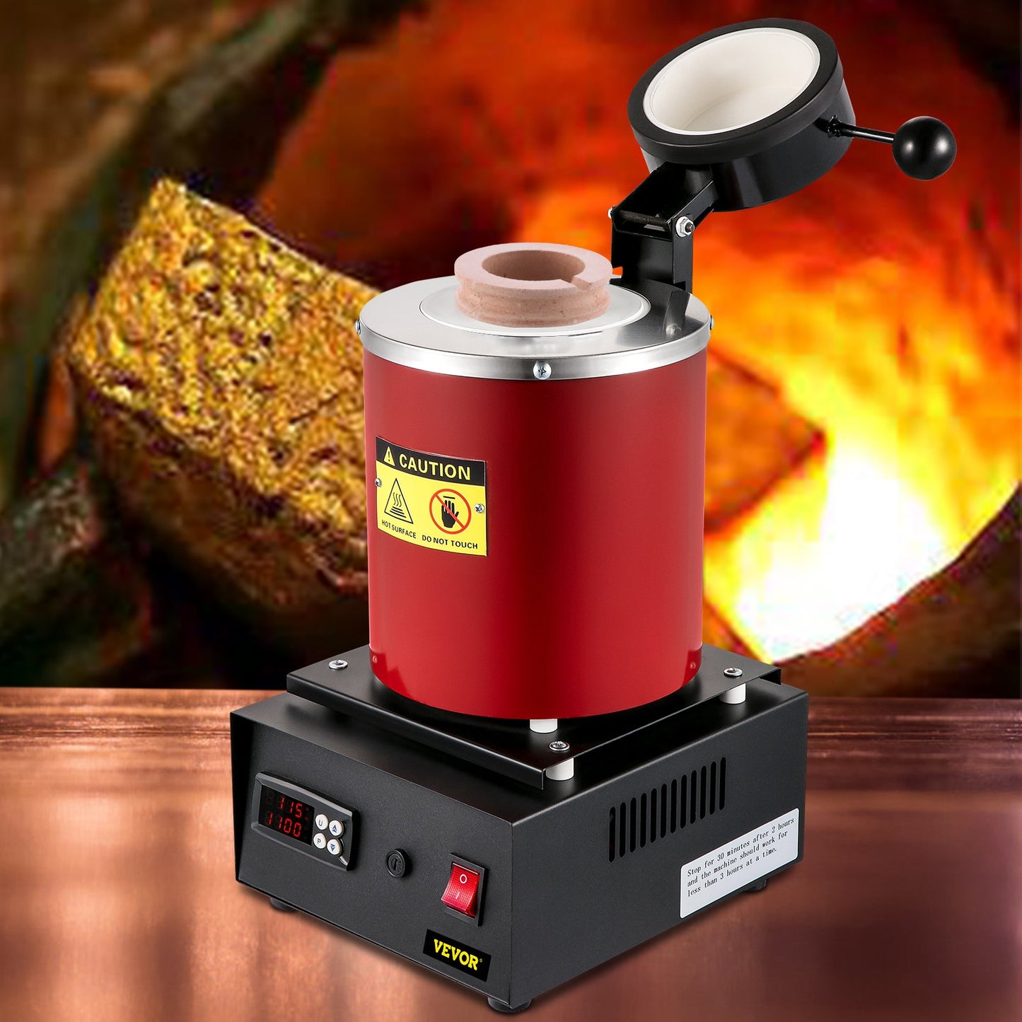 Gold Melting Furnace, 1350W, 2102 ℉ Max Temperature, 3 kg Digital Electric Melting Furnace, with 1 kg and 3 kg Ceramic Crucible and Ingot Die for Processing of Gold, Silver, Aluminum, Copper