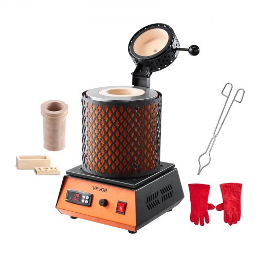 Electric Melting Furnace, 1500W Electric Metal Smelter Foundry, 2102℉/1150℃ Metal Smelting Machine with 5kg Ceramic Crucible, Gold Smelting Kit for Jewelry Making, Metal Bars, Metal Components