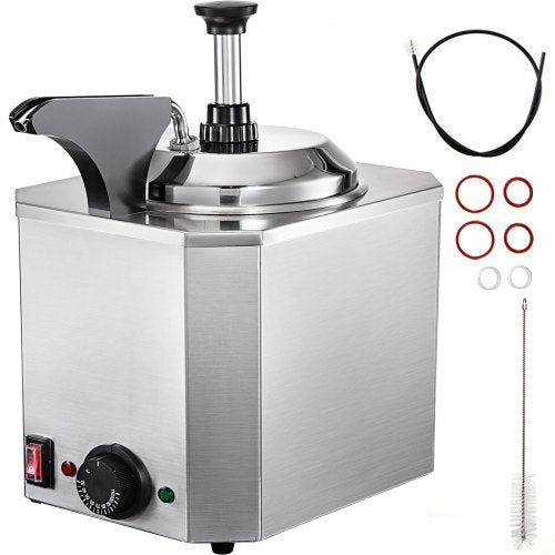 Cheese Dispenser with Pump, 2.6 Qt Capacity Cheese Warmer, Stainless Steel Hot Fudge Warmer with Pump 650W Cheese Dispenser, 30-110℃ Temp Adjustable, for Hot Fudge Cheese Caramel