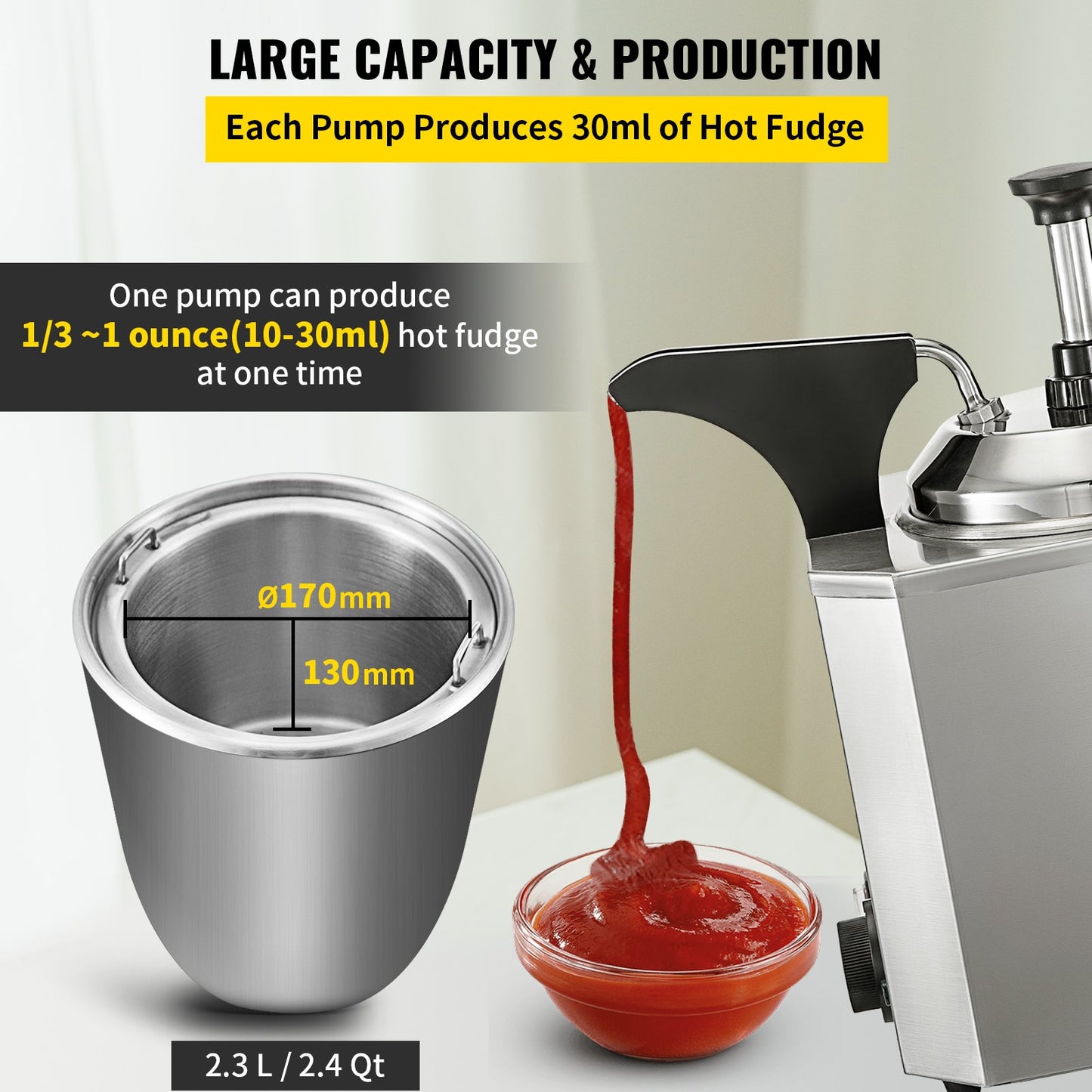 Cheese Dispenser with Pump, 2.6 Qt Capacity Cheese Warmer, Stainless Steel Hot Fudge Warmer with Pump 650W Cheese Dispenser, 30-110℃ Temp Adjustable, for Hot Fudge Cheese Caramel